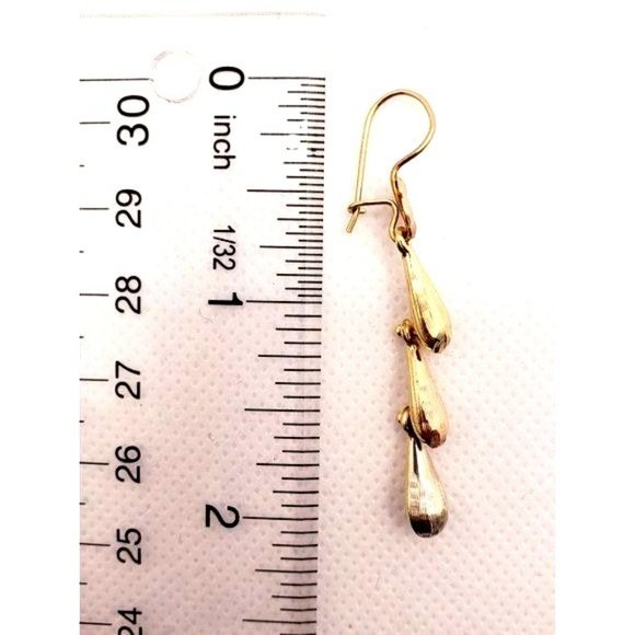 Real 14K Yellow, Rose & White Gold Hollow 3 Teardrops Hanging Earring womens
